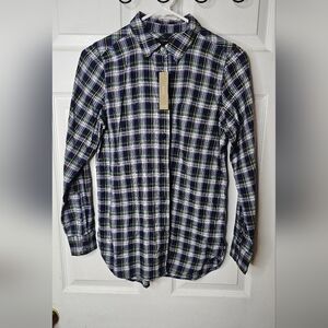 NWT J. Crew, Womens Classic Fit, Plaid Button Down Flannel Shirt Size 2